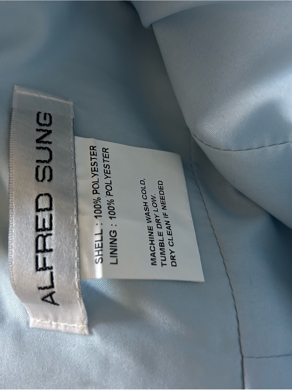 ALFRED SUNG Light Blue Satin Dress with Bow - Picture 3 of 5